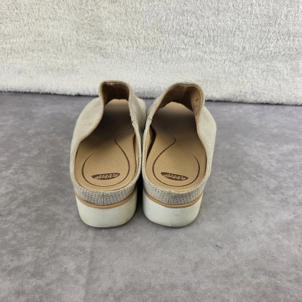 Dr. Scholls Womens Beige Perforated Platform Slide Sandals Peep Toe Mule S2159